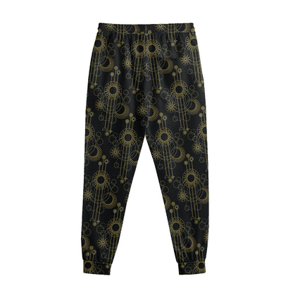 Gold Sun And Moon Pattern Print Sweatpants