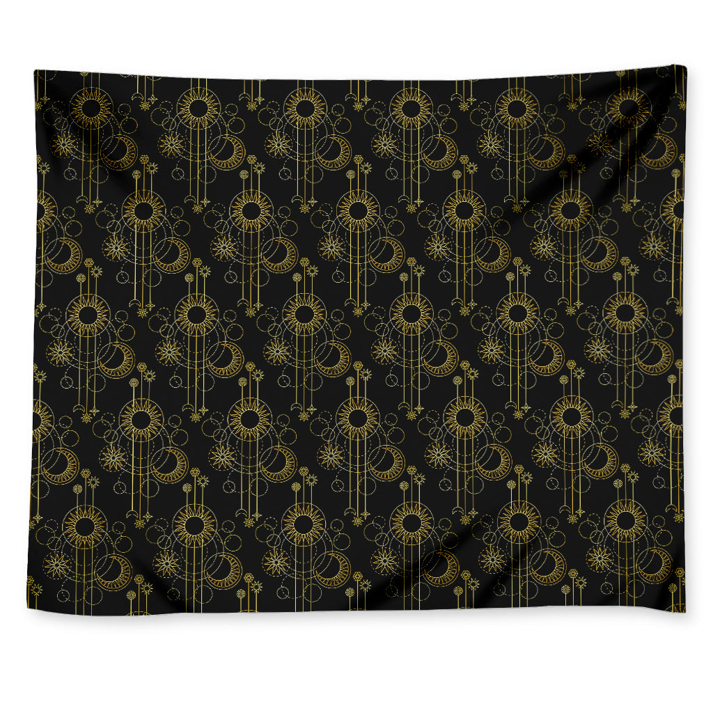 Gold Sun And Moon Pattern Print Tapestry