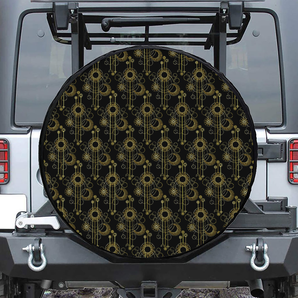 Gold Sun And Moon Pattern Print Tire Cover