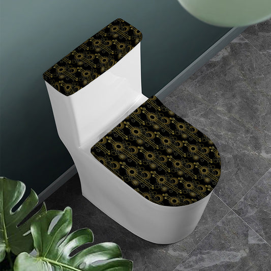 Gold Sun And Moon Pattern Print Toilet Lid And Tank Cover Set