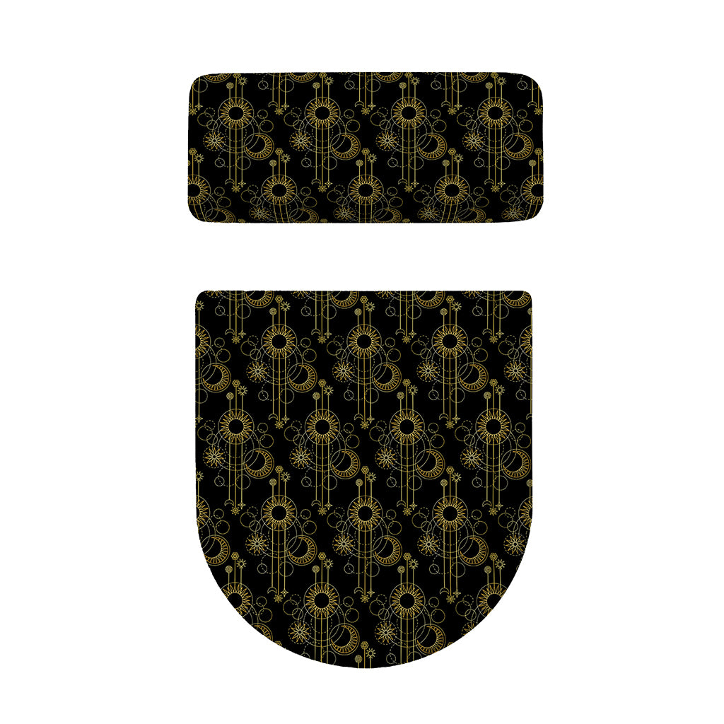 Gold Sun And Moon Pattern Print Toilet Lid And Tank Cover Set