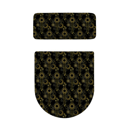 Gold Sun And Moon Pattern Print Toilet Lid And Tank Cover Set