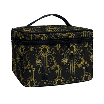 Gold Sun And Moon Pattern Print Travel Makeup Bag