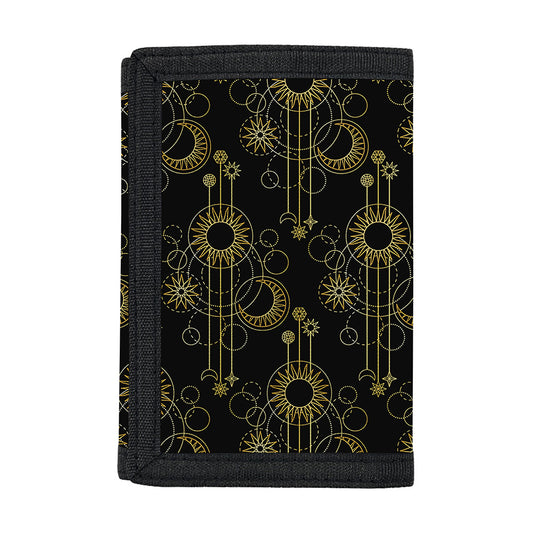 Gold Sun And Moon Pattern Print Trifold Wallet