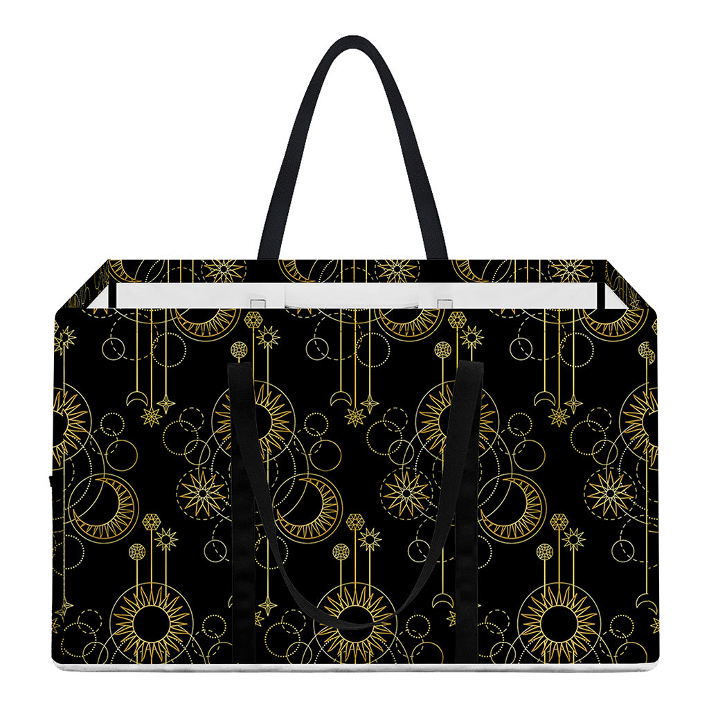 Gold Sun And Moon Pattern Print Utility Tote Bag