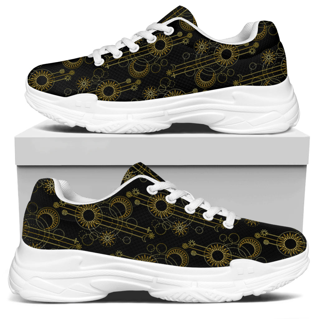 Gold Sun And Moon Pattern Print White Chunky Shoes