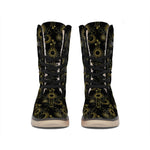 Gold Sun And Moon Pattern Print Winter Boots