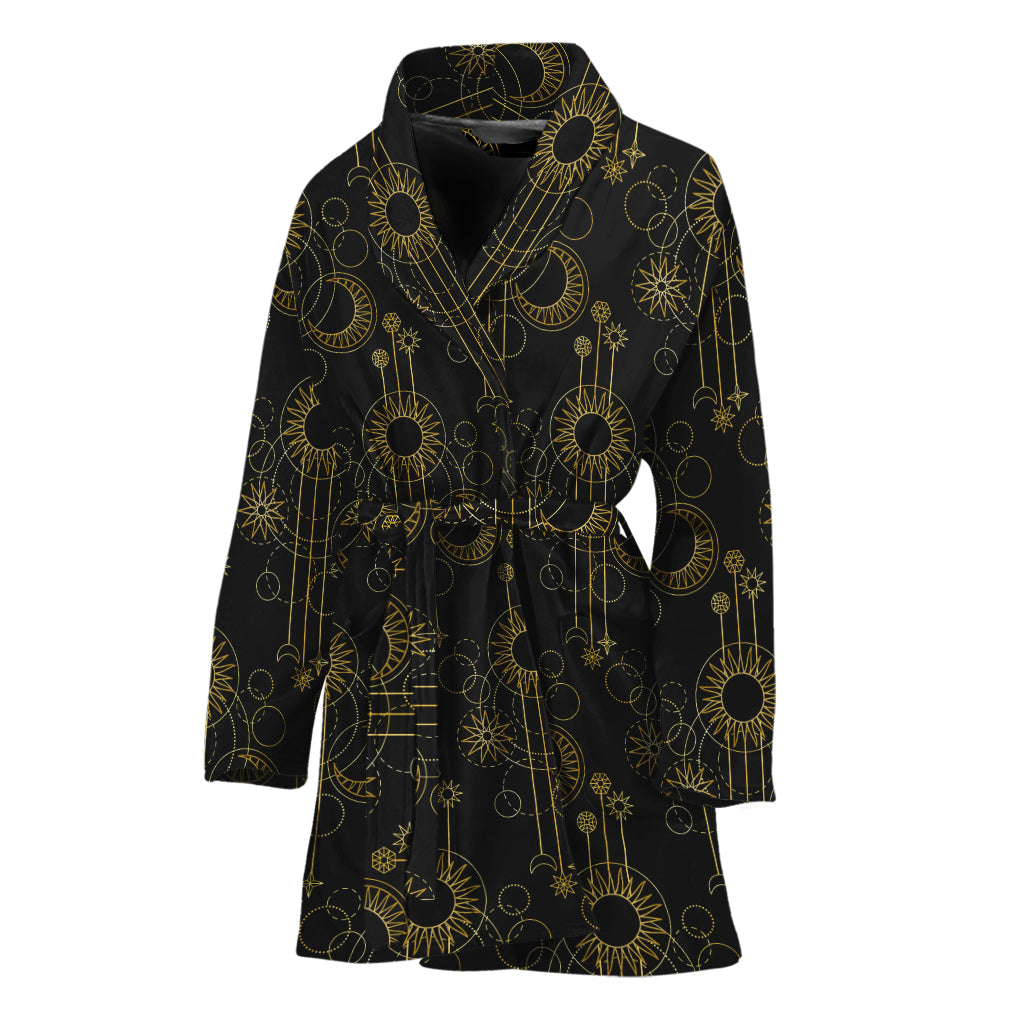 Gold Sun And Moon Pattern Print Women's Bathrobe