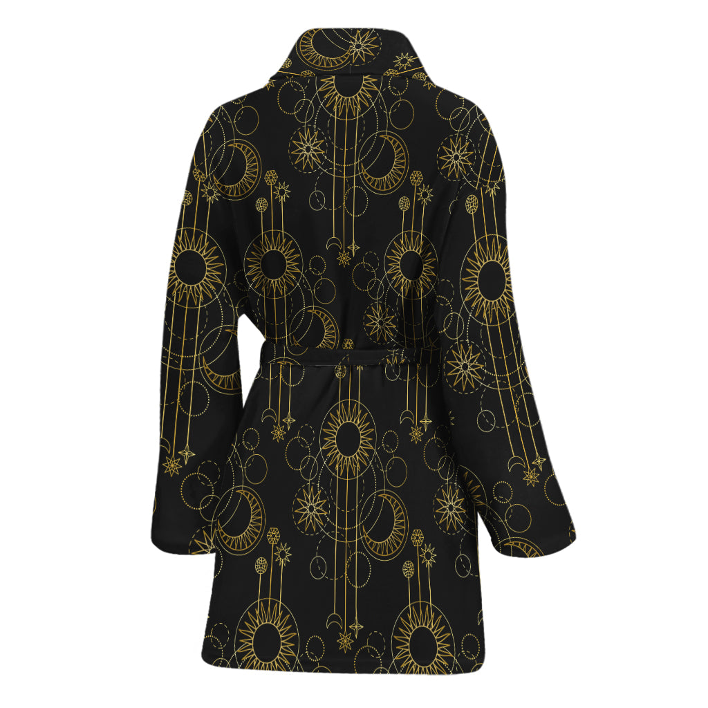 Gold Sun And Moon Pattern Print Women's Bathrobe