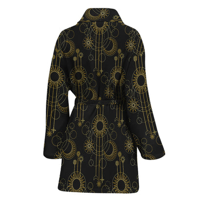 Gold Sun And Moon Pattern Print Women's Bathrobe