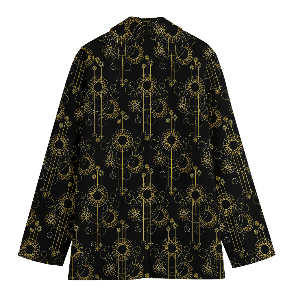 Gold Sun And Moon Pattern Print Women's Blazer
