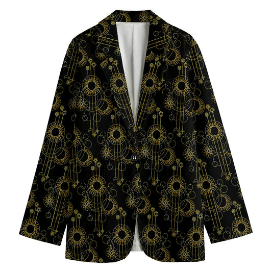 Gold Sun And Moon Pattern Print Women's Cotton Blazer