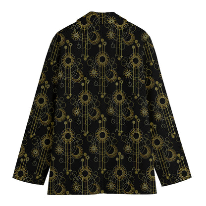 Gold Sun And Moon Pattern Print Women's Cotton Blazer