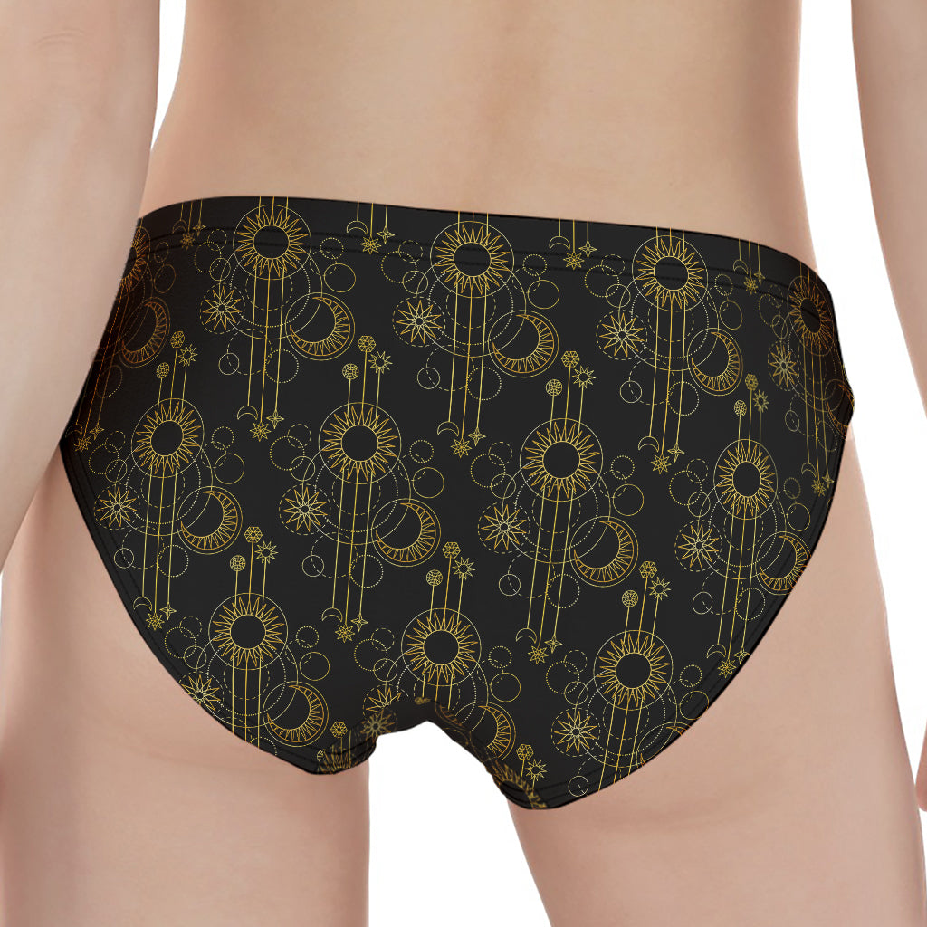 Gold Sun And Moon Pattern Print Women's Panties