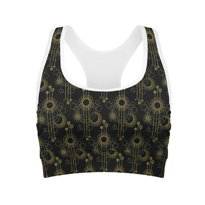 Gold Sun And Moon Pattern Print Women's Sports Bra