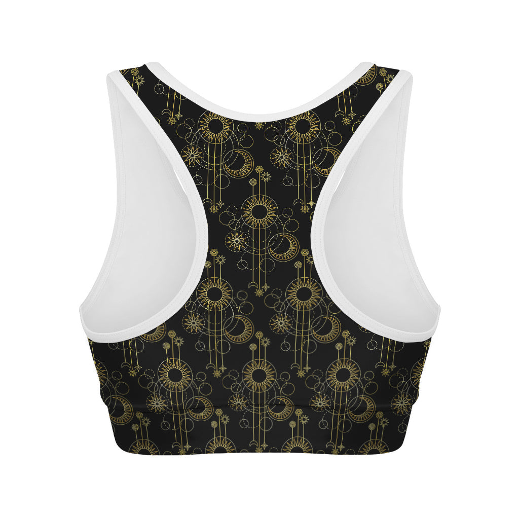 Gold Sun And Moon Pattern Print Women's Sports Bra