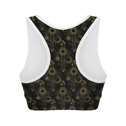 Gold Sun And Moon Pattern Print Women's Sports Bra