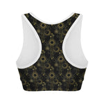Gold Sun And Moon Pattern Print Women's Sports Bra