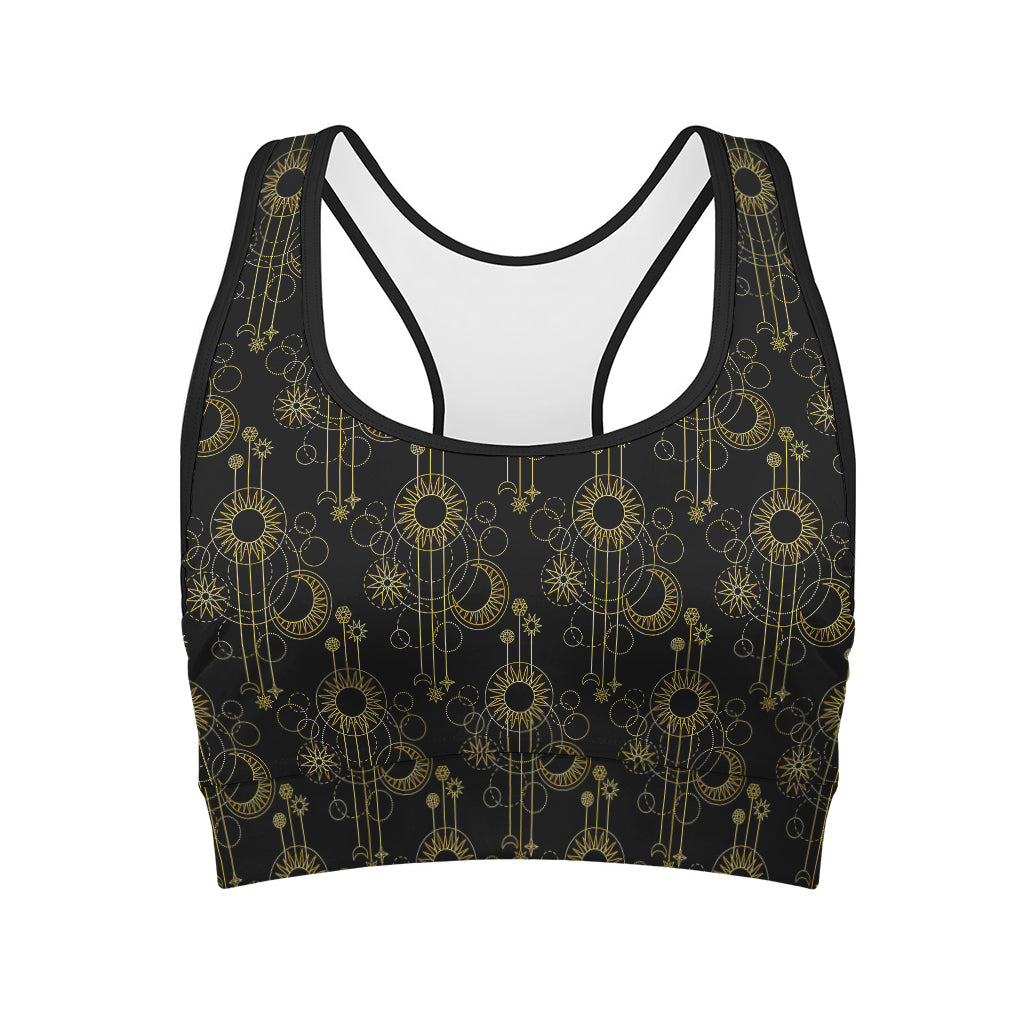 Gold Sun And Moon Pattern Print Women's Sports Bra