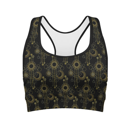 Gold Sun And Moon Pattern Print Women's Sports Bra