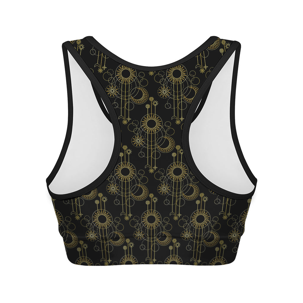 Gold Sun And Moon Pattern Print Women's Sports Bra