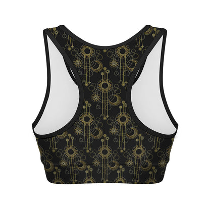 Gold Sun And Moon Pattern Print Women's Sports Bra