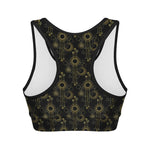 Gold Sun And Moon Pattern Print Women's Sports Bra