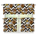 Gold Tropical Skull Pattern Print 3 Piece Kitchen Curtains