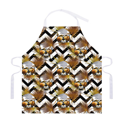 Gold Tropical Skull Pattern Print Adjustable Apron