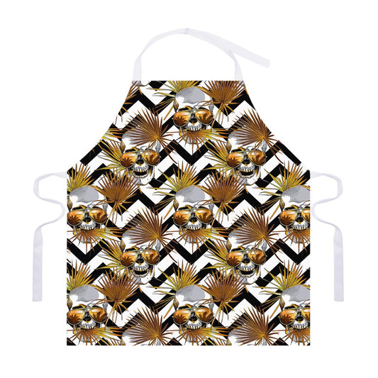 Gold Tropical Skull Pattern Print Adjustable Apron