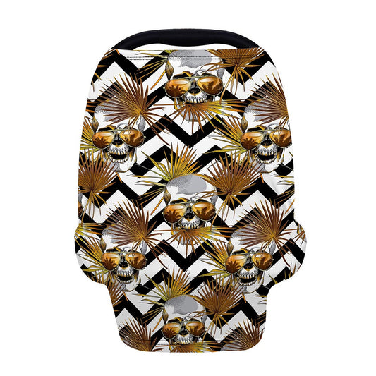Gold Tropical Skull Pattern Print Baby Seat Cover