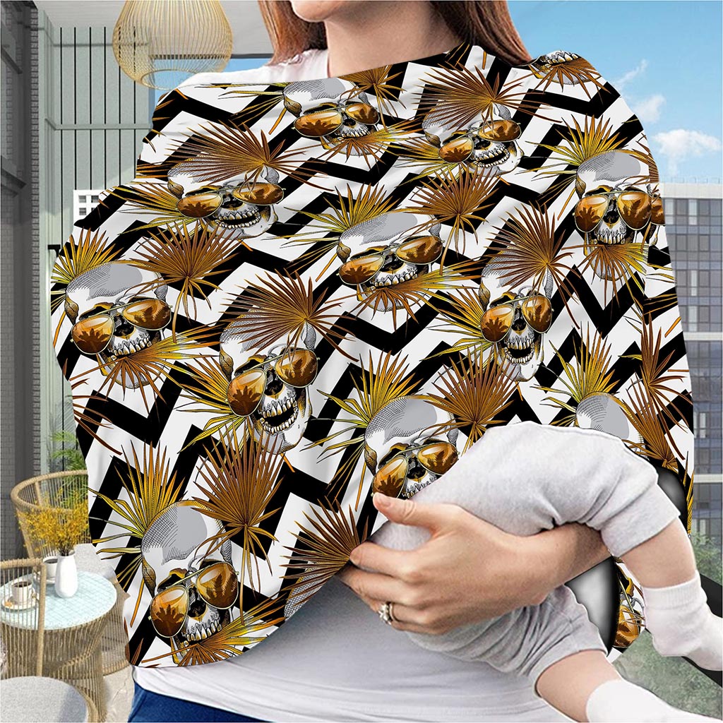 Gold Tropical Skull Pattern Print Baby Seat Cover