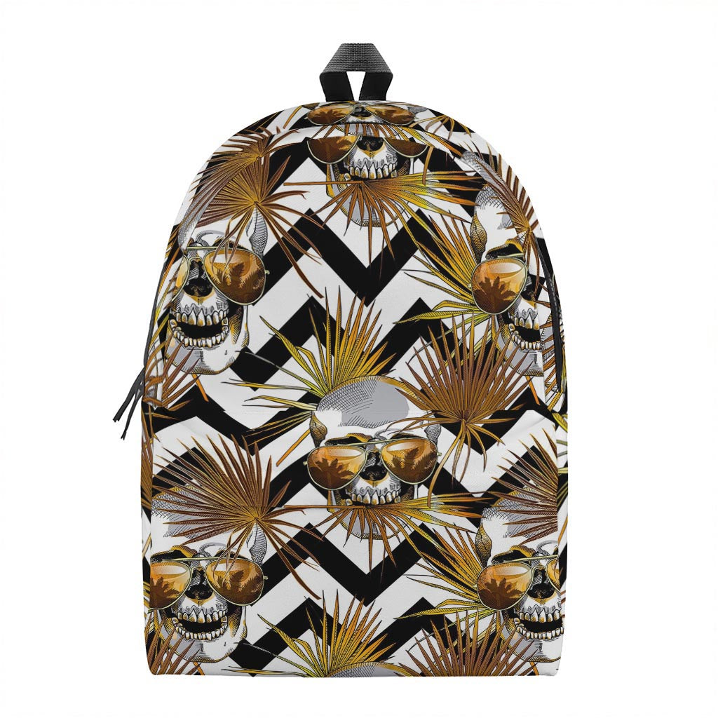 Gold Tropical Skull Pattern Print Backpack