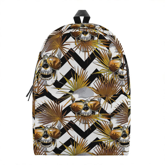 Gold Tropical Skull Pattern Print Backpack