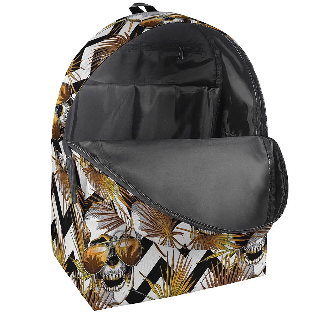 Gold Tropical Skull Pattern Print Backpack