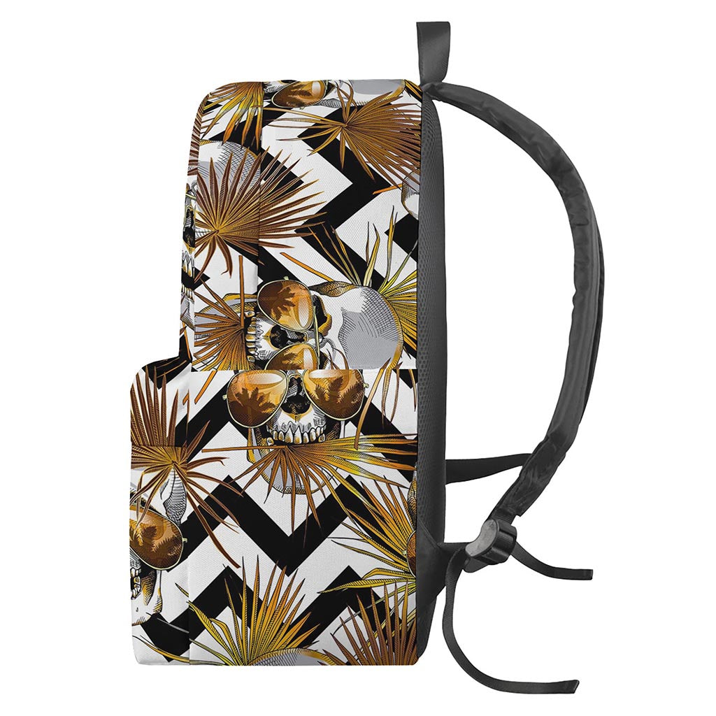 Gold Tropical Skull Pattern Print Backpack