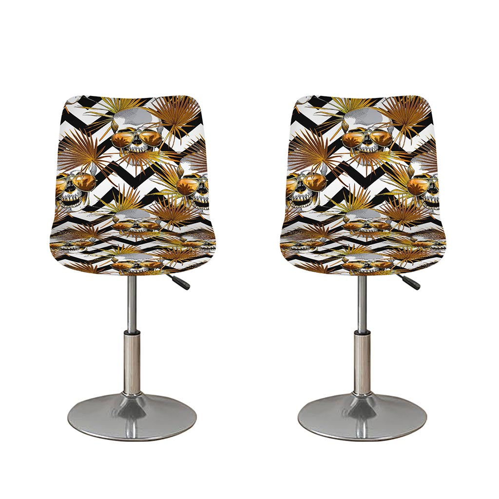 Gold Tropical Skull Pattern Print Bar Stool Covers