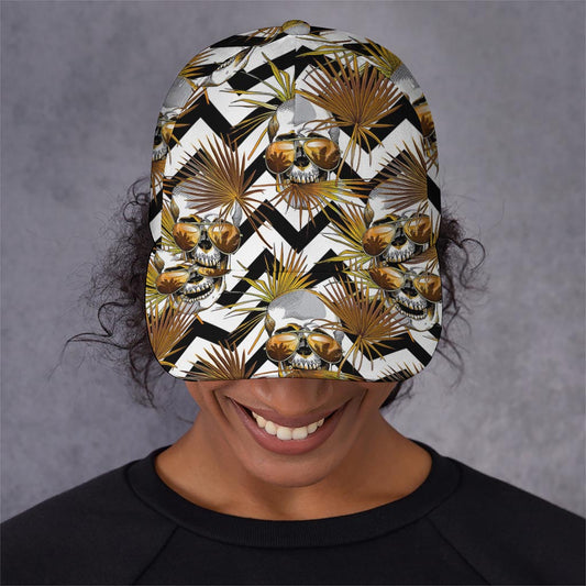 Gold Tropical Skull Pattern Print Baseball Cap