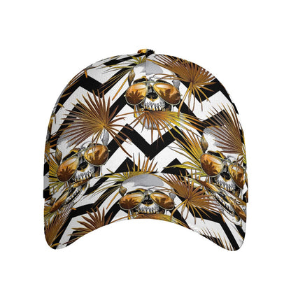 Gold Tropical Skull Pattern Print Baseball Cap