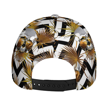 Gold Tropical Skull Pattern Print Baseball Cap