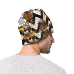 Gold Tropical Skull Pattern Print Beanie
