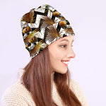 Gold Tropical Skull Pattern Print Beanie