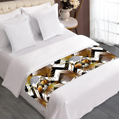 Gold Tropical Skull Pattern Print Bed Runner