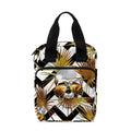 Gold Tropical Skull Pattern Print Bible Tote Bag