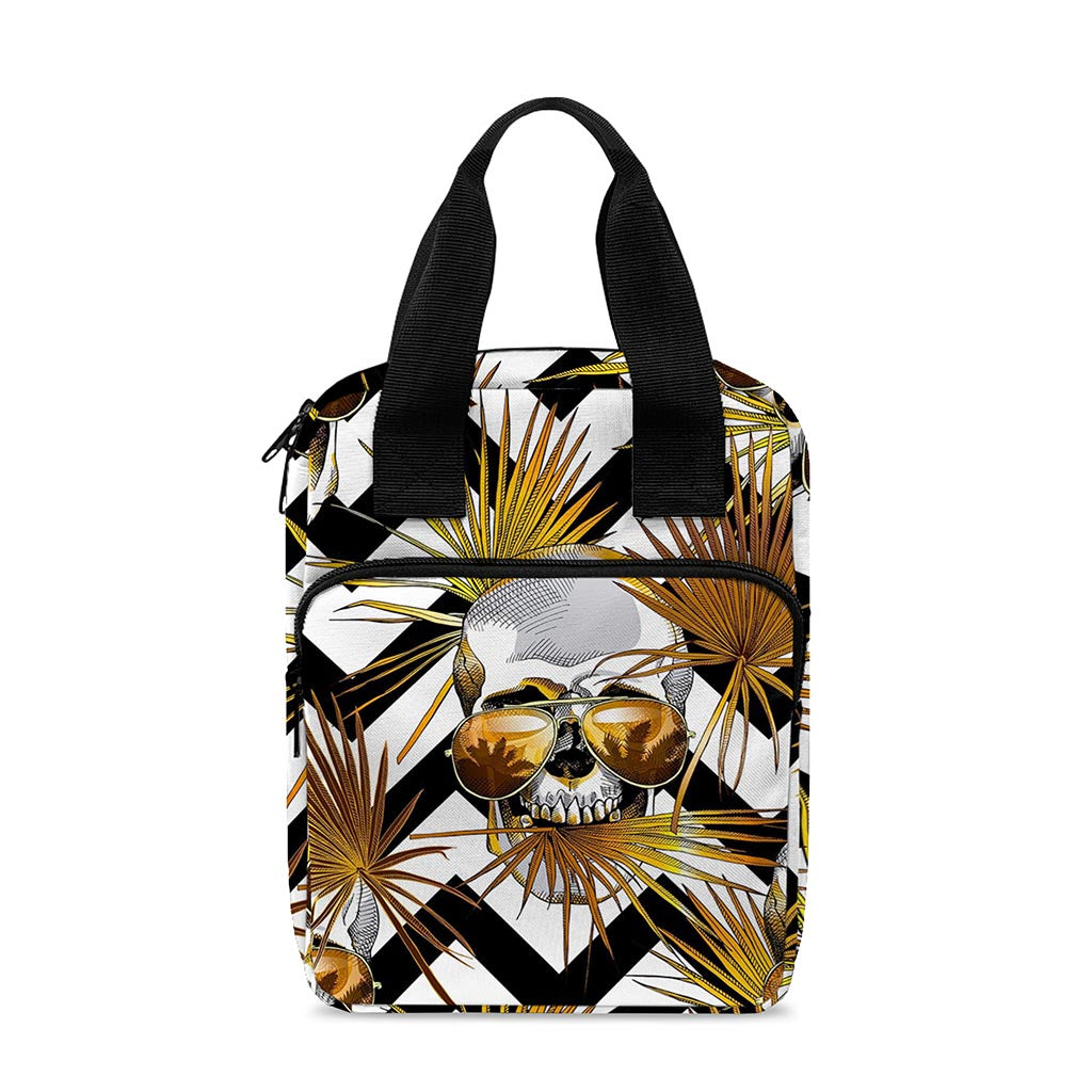 Gold Tropical Skull Pattern Print Bible Tote Bag