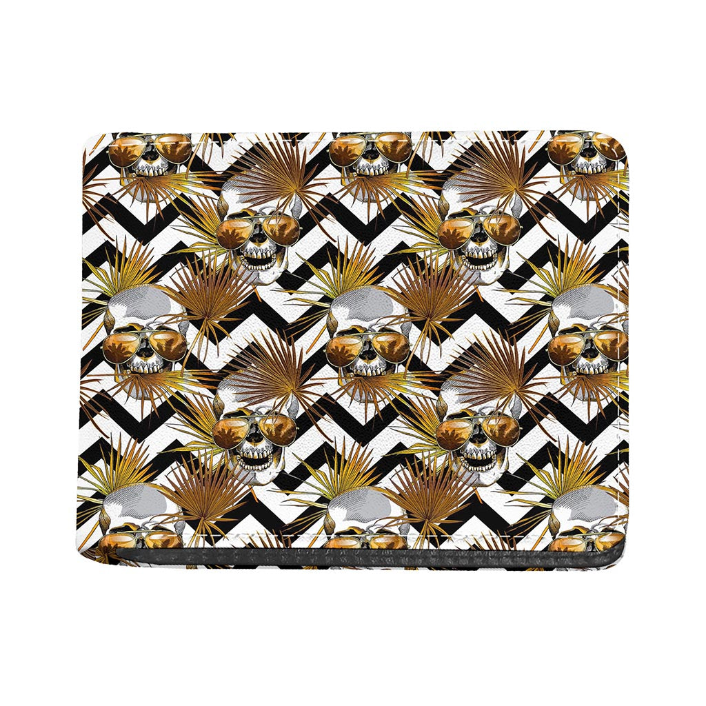 Gold Tropical Skull Pattern Print Bifold Wallet