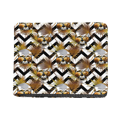 Gold Tropical Skull Pattern Print Bifold Wallet