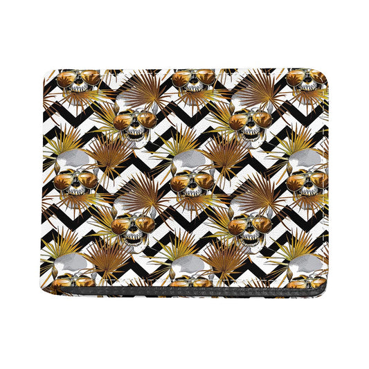 Gold Tropical Skull Pattern Print Bifold Wallet
