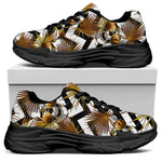 Gold Tropical Skull Pattern Print Black Chunky Shoes