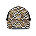 Gold Tropical Skull Pattern Print Black Mesh Trucker Hat